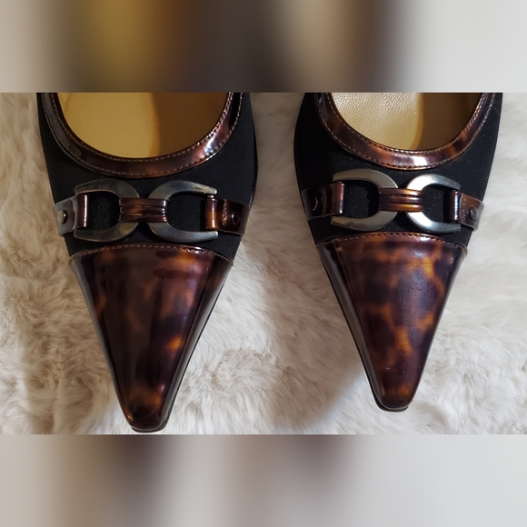 Stuart Weitzman Black and Brown Leopard Accent Trim Heels. Sz 9M - Picture 3 of 10